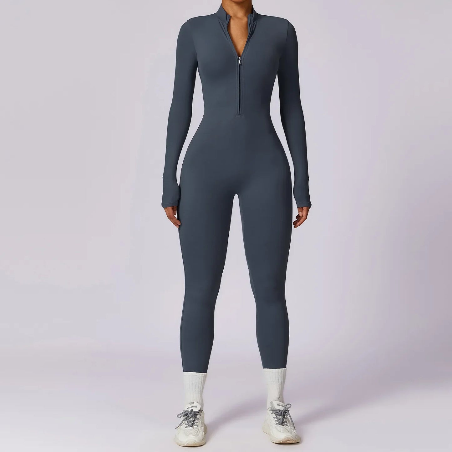 Gym Zipper Jumpsuit Yoga Boilersuit Long Sleeved Women'S Sportswear Workout High-Intensity Fitness One-Piece Skin-Tight Garment