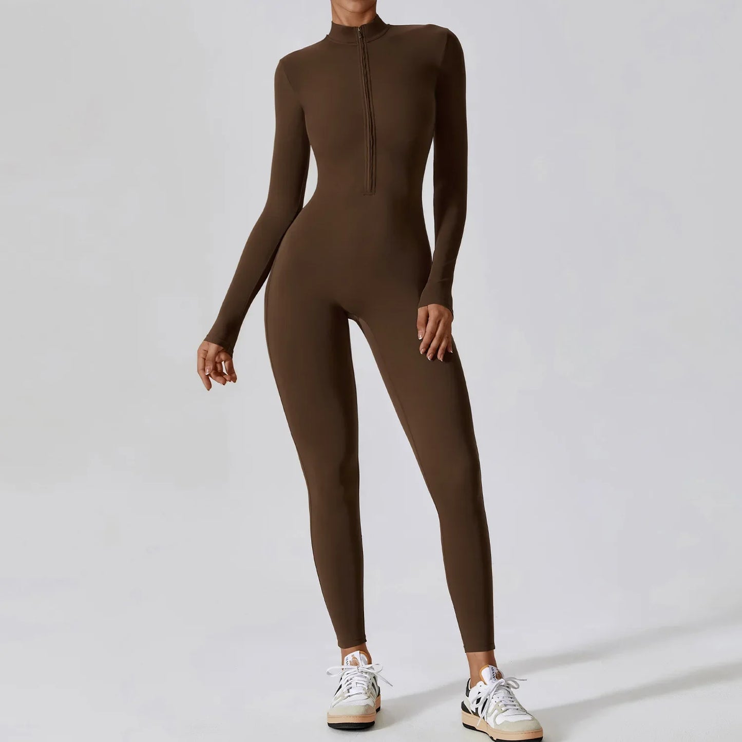 Gym Zipper Jumpsuit Yoga Boilersuit Long Sleeved Women'S Sportswear Workout High-Intensity Fitness One-Piece Skin-Tight Garment