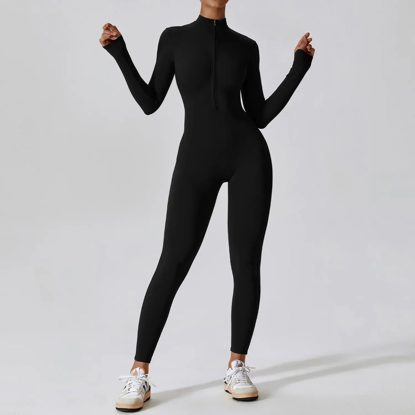 Gym Zipper Jumpsuit Yoga Boilersuit Long Sleeved Women'S Sportswear Workout High-Intensity Fitness One-Piece Skin-Tight Garment