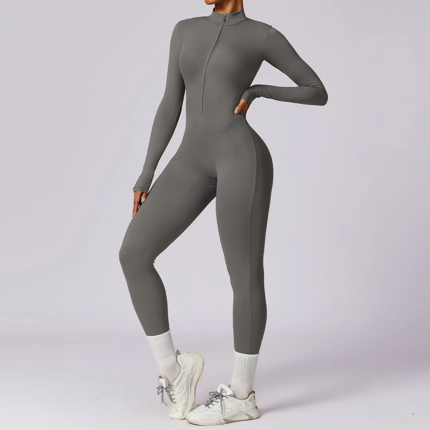 Gym Zipper Jumpsuit Yoga Boilersuit Long Sleeved Women'S Sportswear Workout High-Intensity Fitness One-Piece Skin-Tight Garment