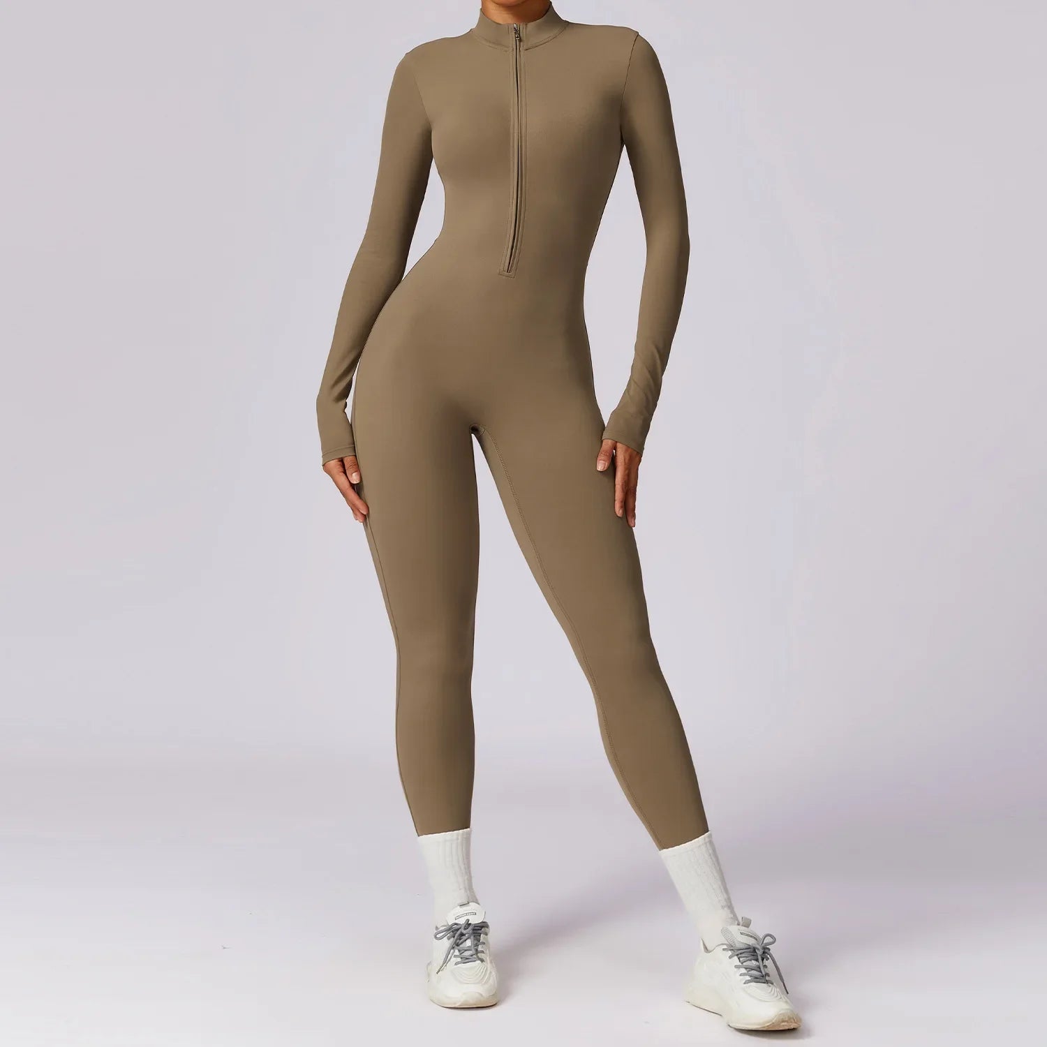 Gym Zipper Jumpsuit Yoga Boilersuit Long Sleeved Women'S Sportswear Workout High-Intensity Fitness One-Piece Skin-Tight Garment