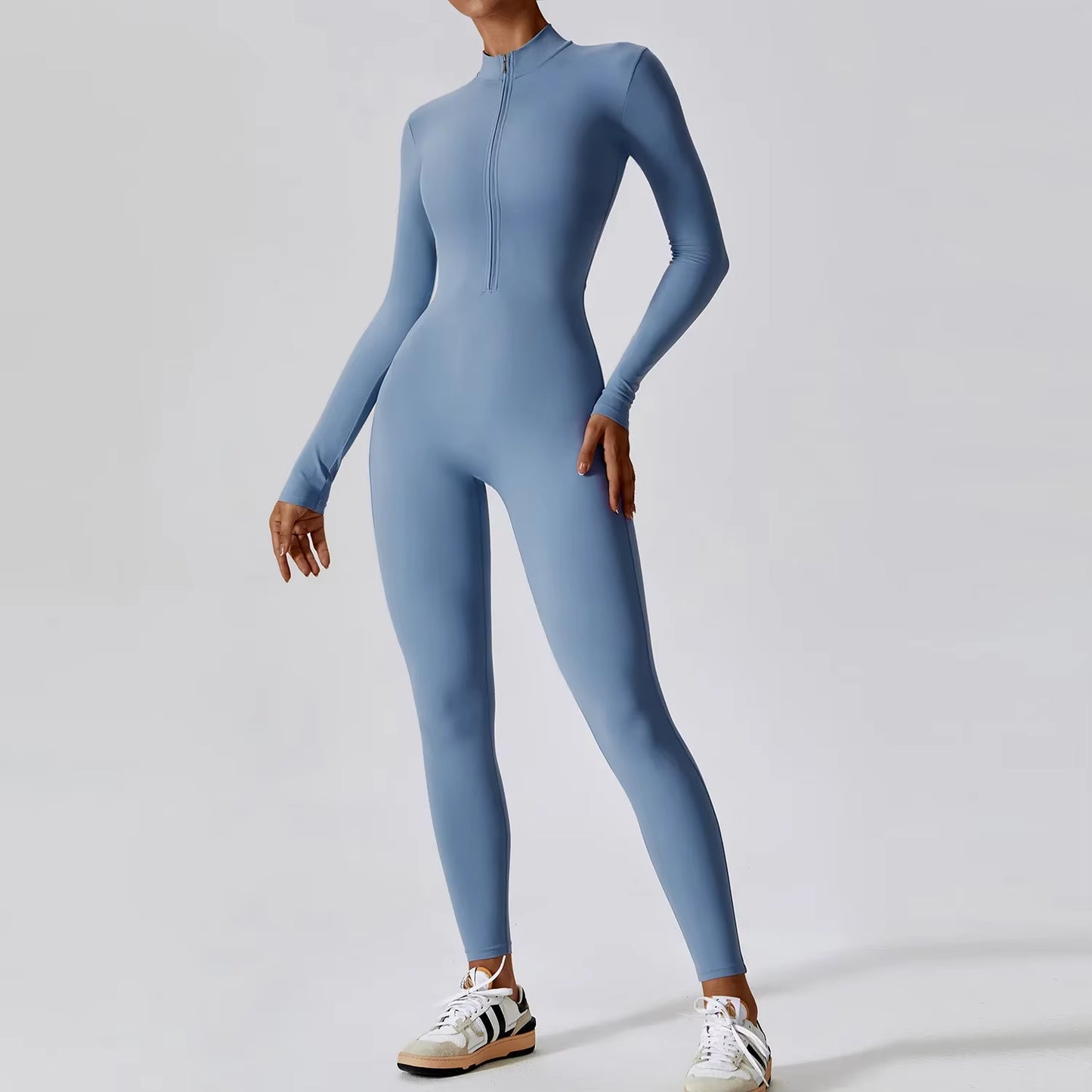 Gym Zipper Jumpsuit Yoga Boilersuit Long Sleeved Women'S Sportswear Workout High-Intensity Fitness One-Piece Skin-Tight Garment